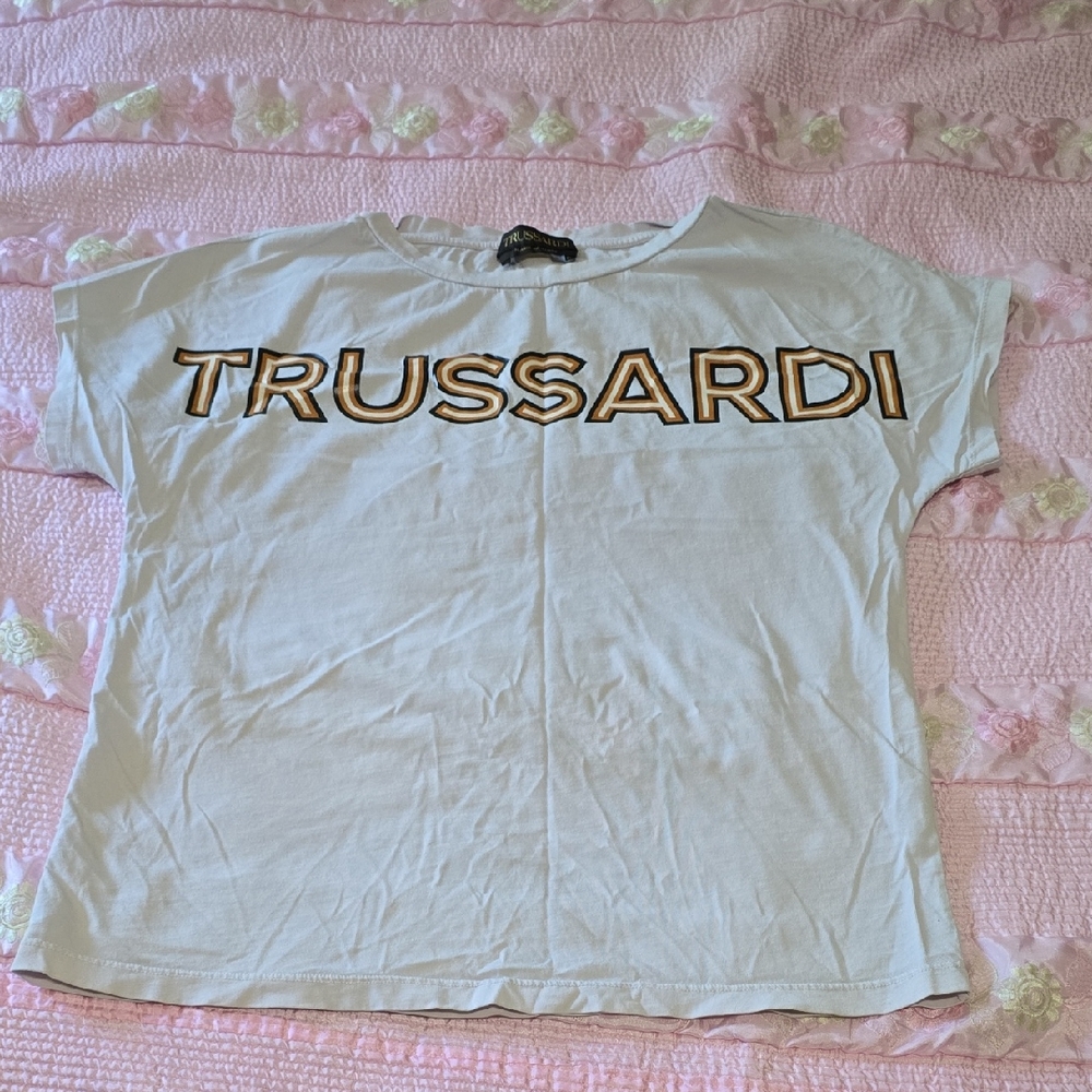 Trussardi White Tee with Bold Logo